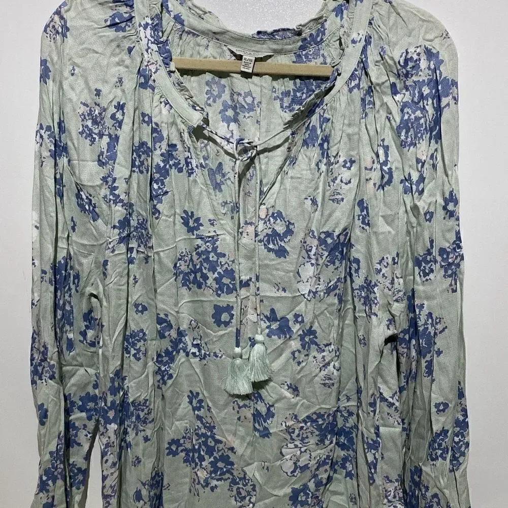 Lucky Brand Women's Multicolor Floral Tassel Ruffled Prairie Blouse Size XL - Picture 2 of 14